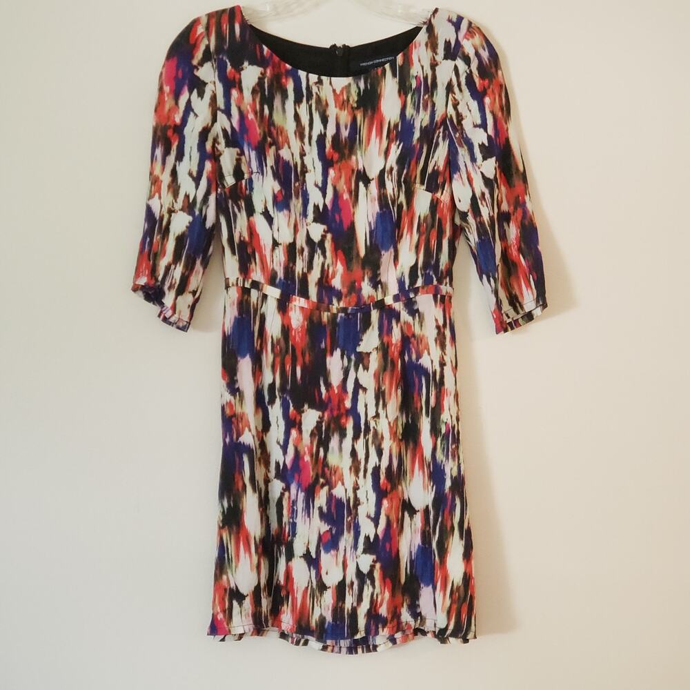 French Connection 1/2 Sleeve Mini Dress Abstract Watercolor Size 0